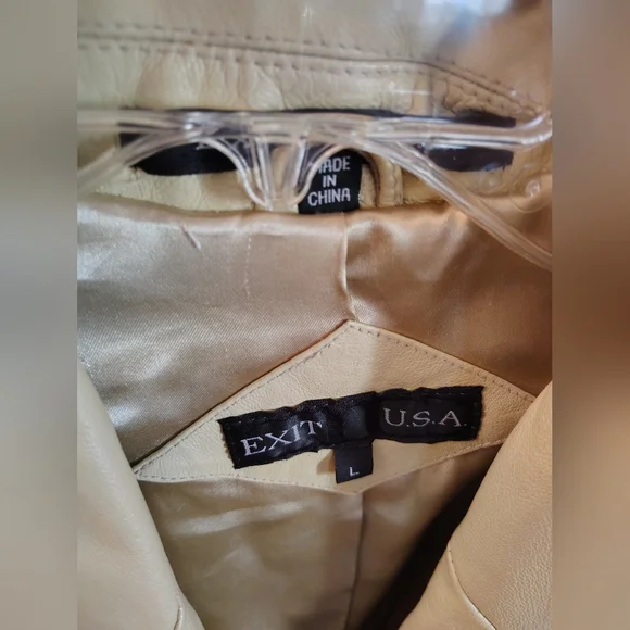 Vintage Cream Leather EXIT USAJacket for Men